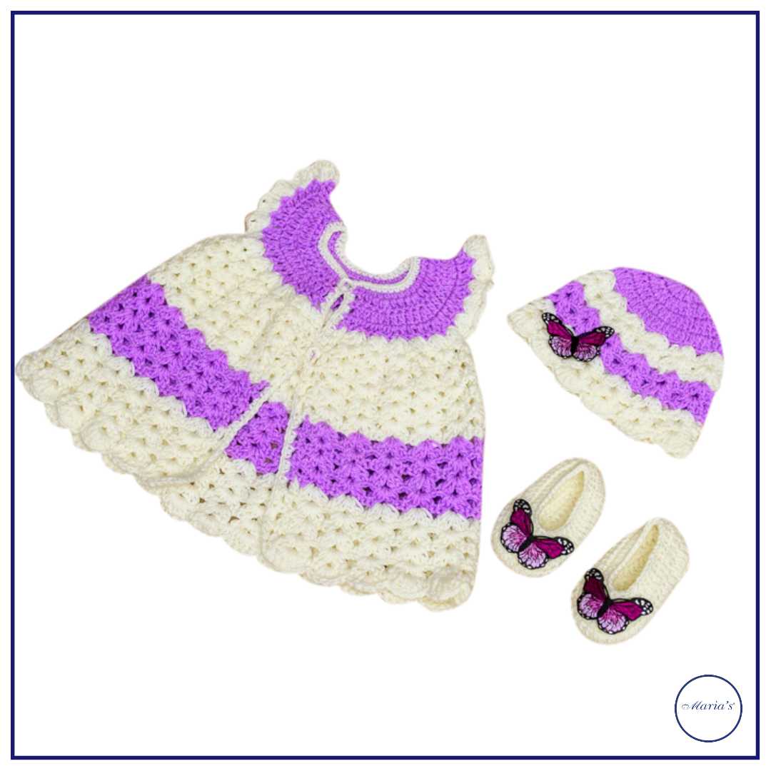 Baby Frock Style With Cap & Booties