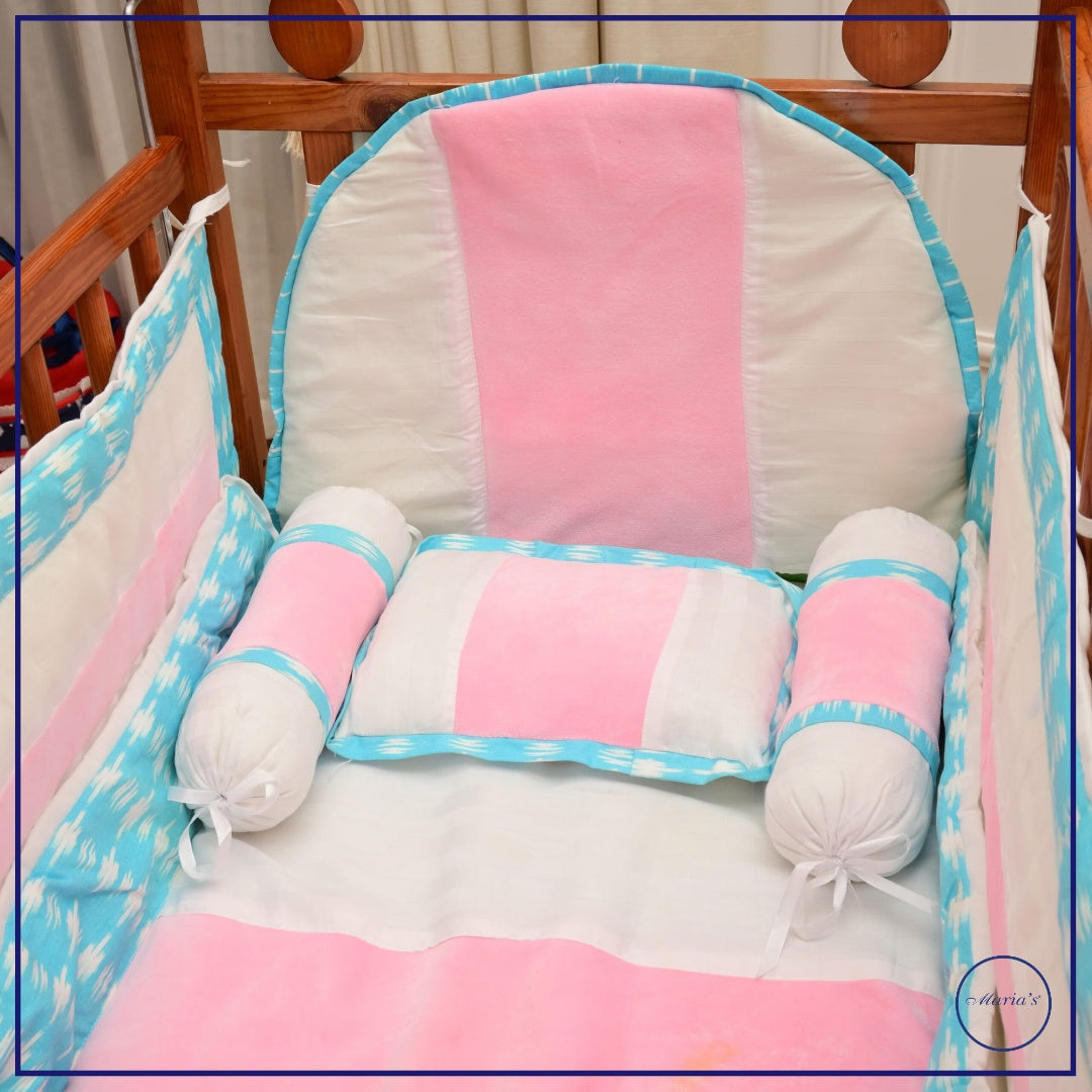 Cot Bumper Set In Velour With Printed Cotton