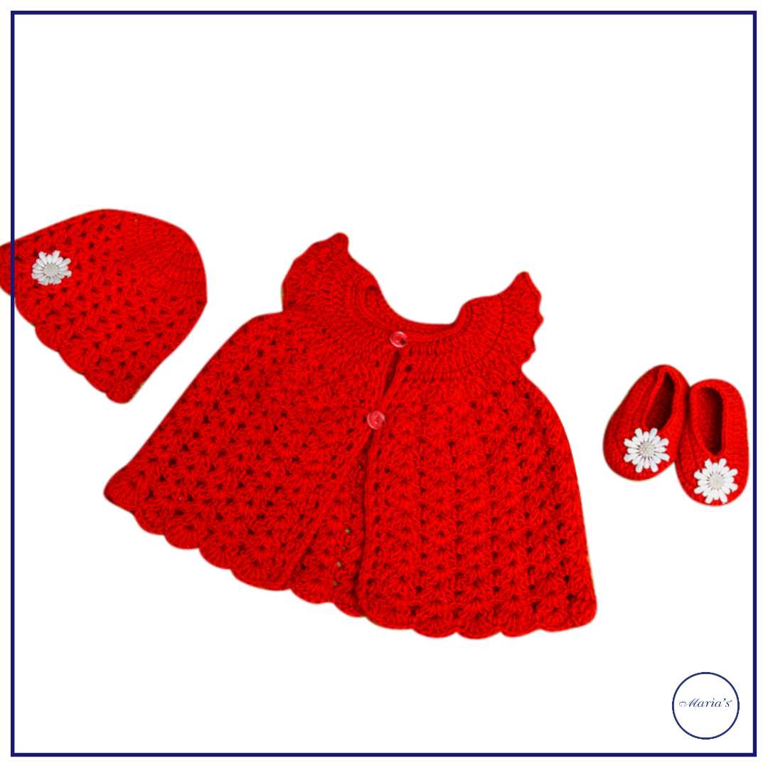 Baby Frock Style With Cap & Booties