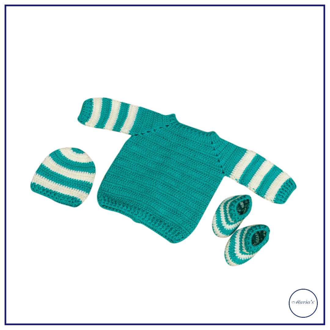 Baby Sweater With Cap & Booties