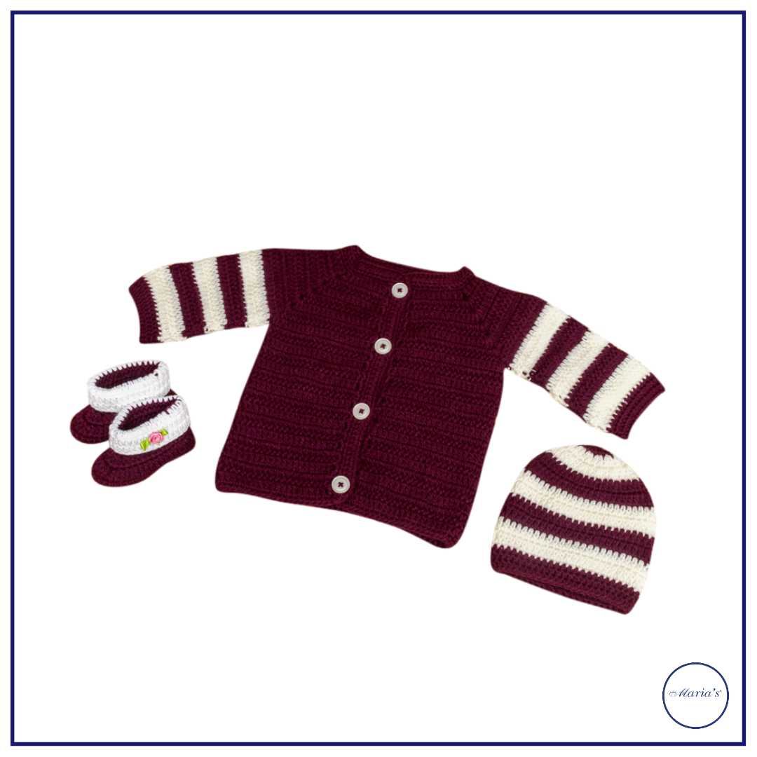 Baby Sweater With Cap & Booties