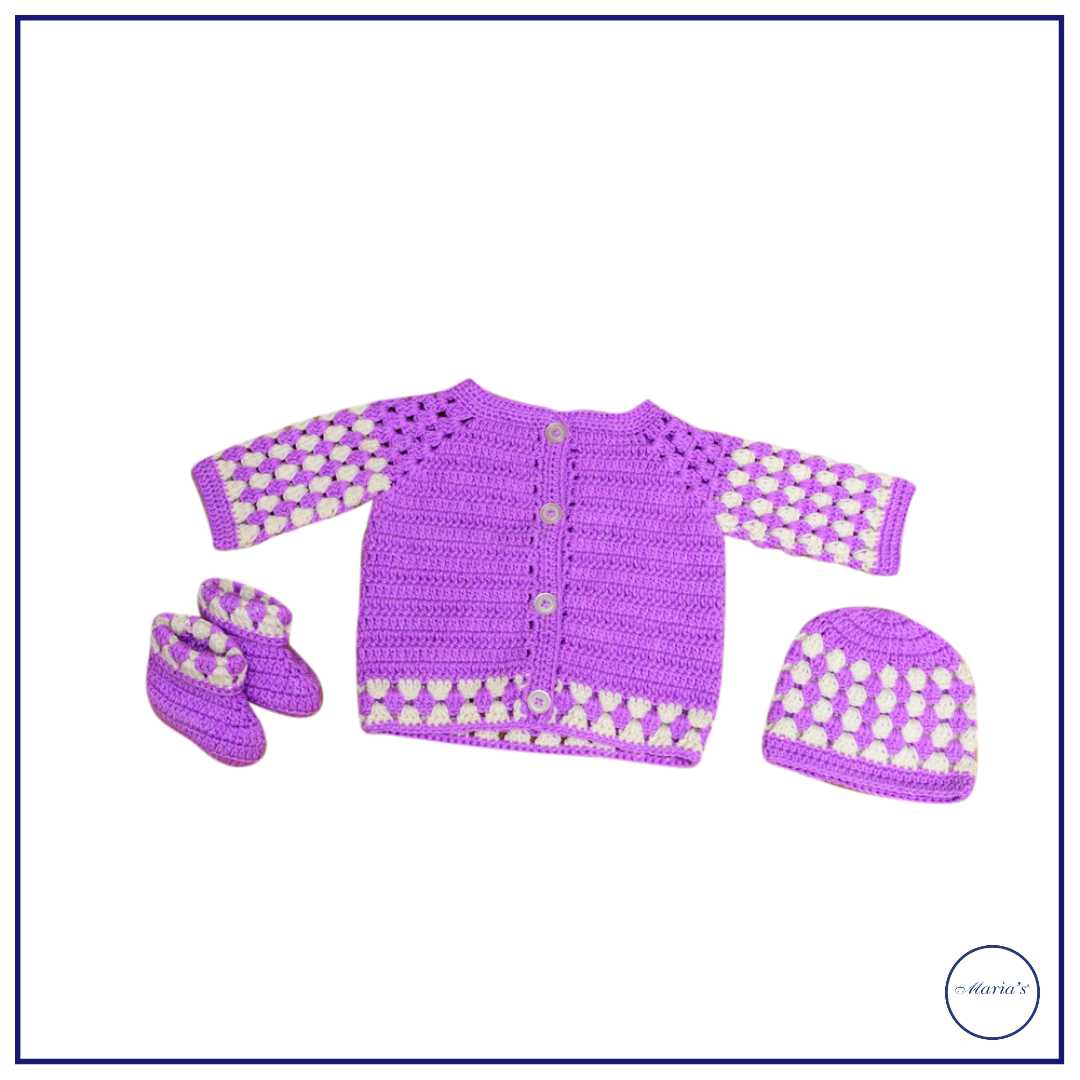Baby Sweater With Cap & Booties