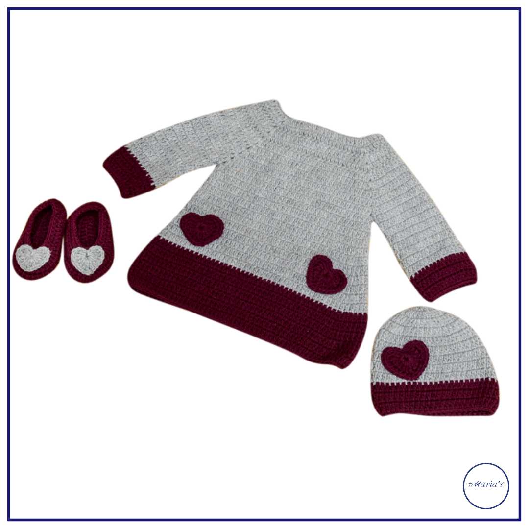 Embroidered Baby Sweater with Cap And Booties