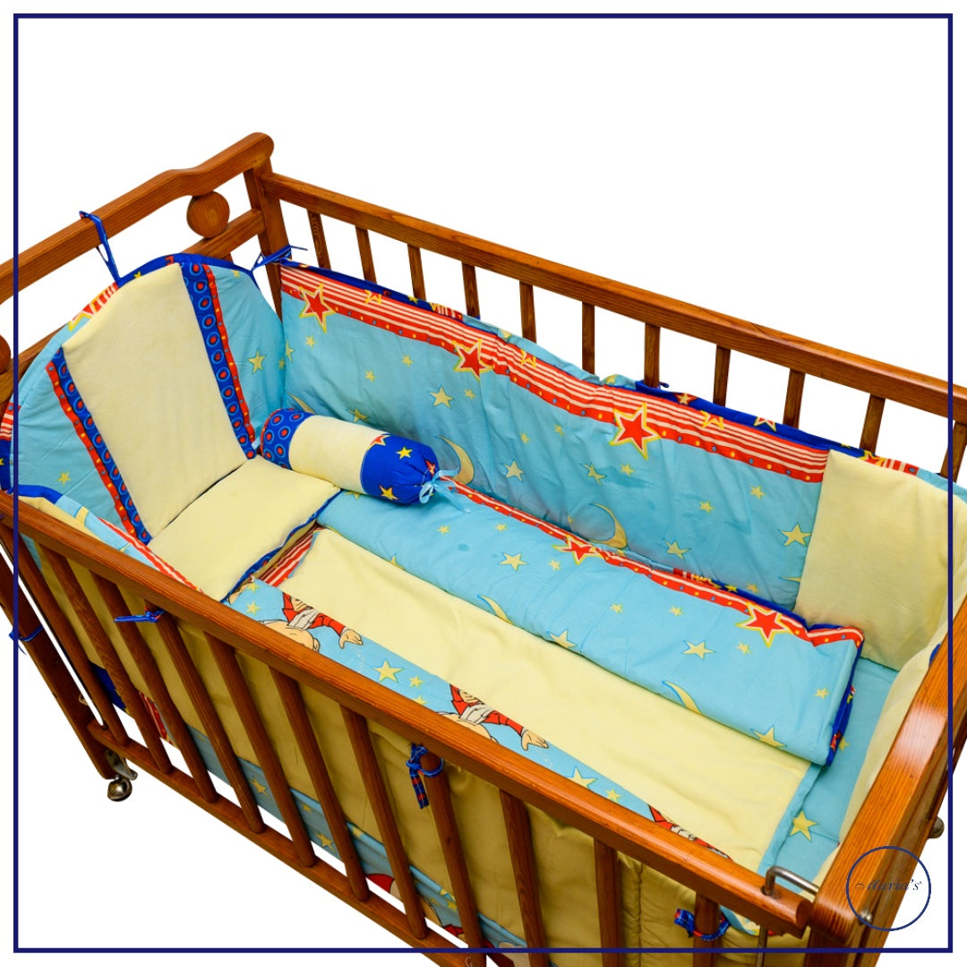 Cot Bumper Set In Velour With Printed Cotton