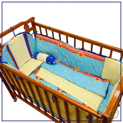 Cot Bumper Set In Velour With Printed Cotton