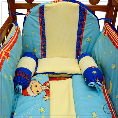 Cot Bumper Set In Velour With Printed Cotton