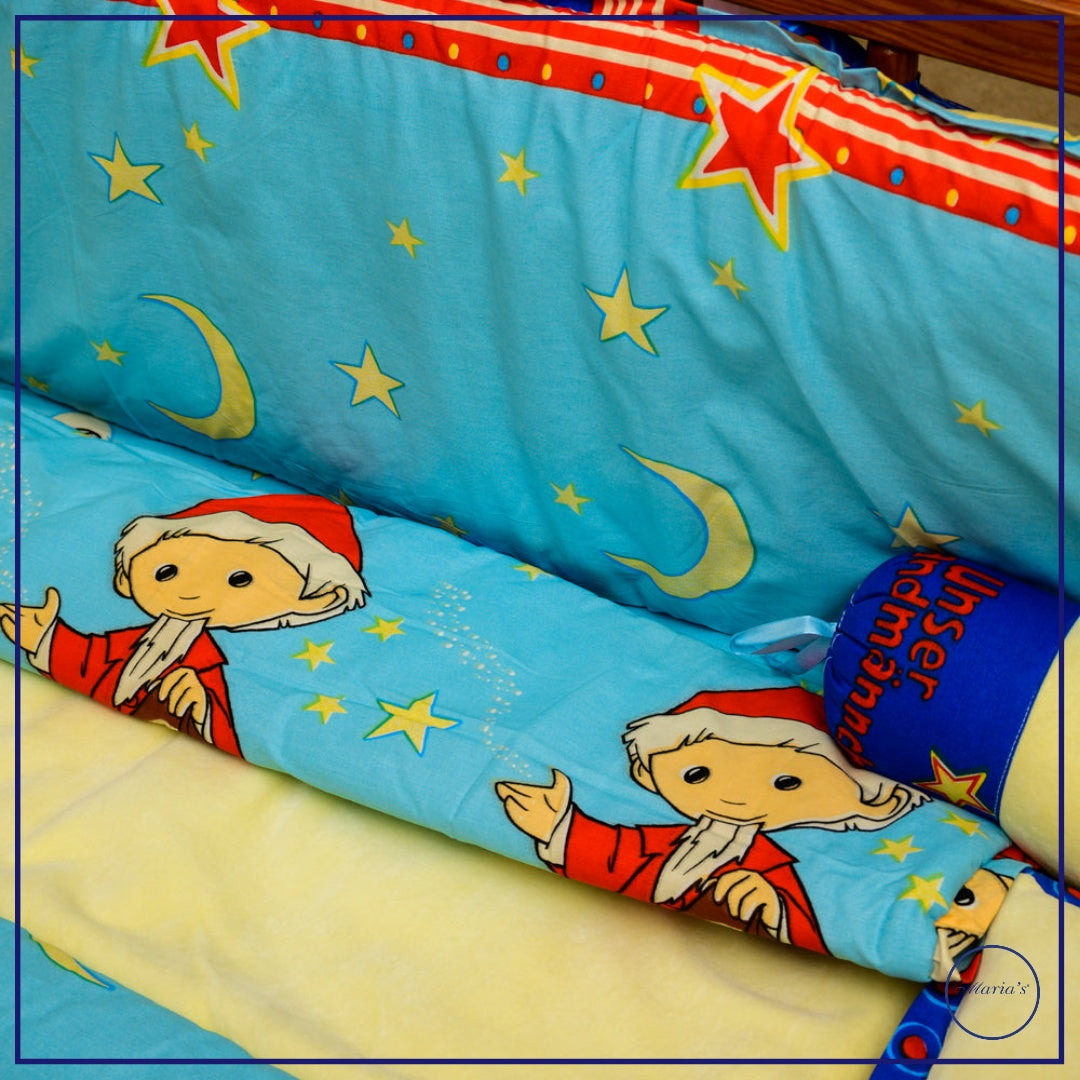 Cot Bumper Set In Velour With Printed Cotton