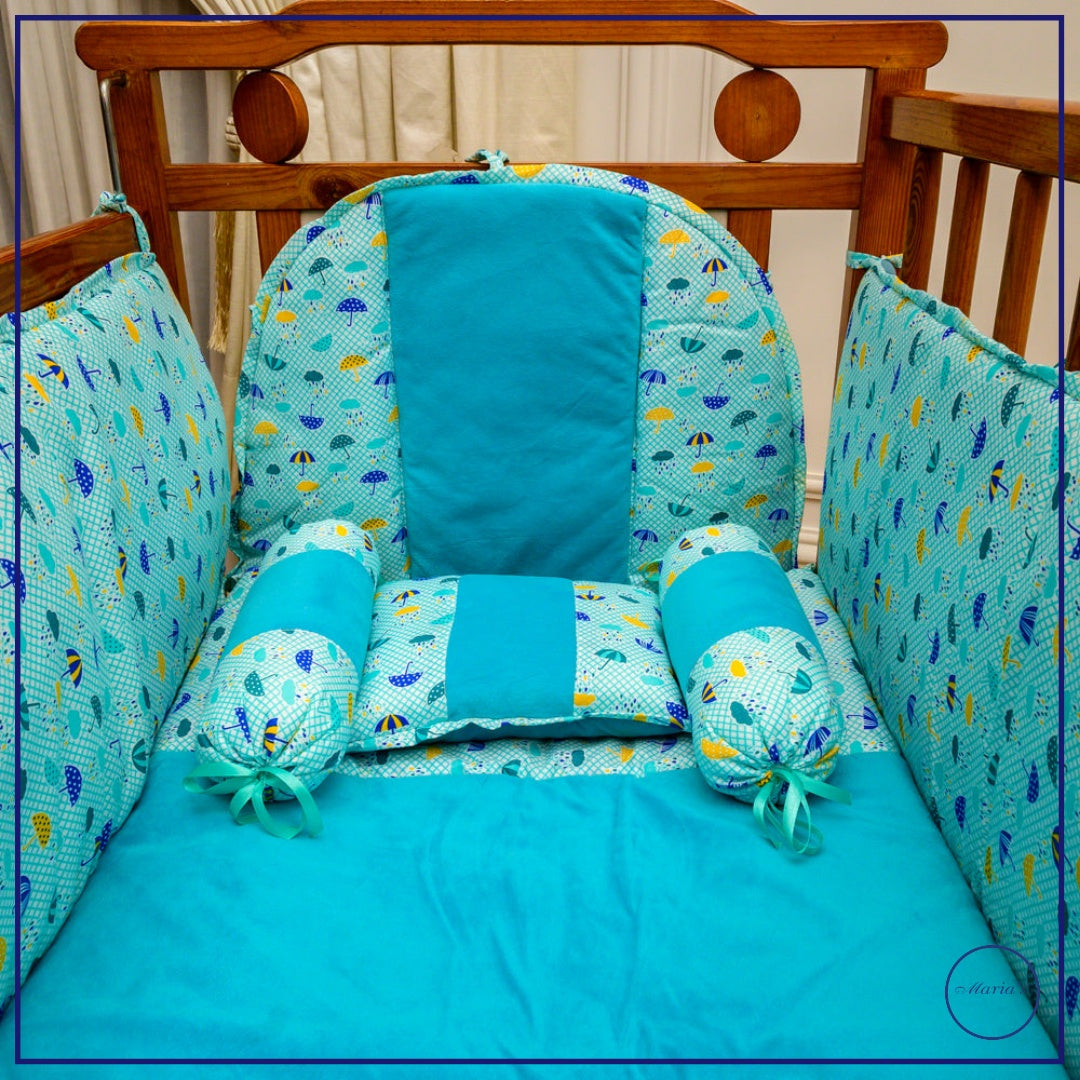Cot Bumper Set In Velour With Printed Cotton
