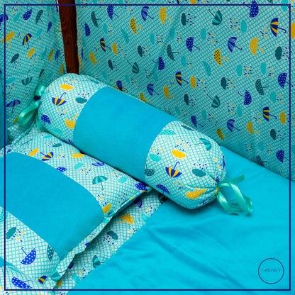Cot Bumper Set In Velour With Printed Cotton
