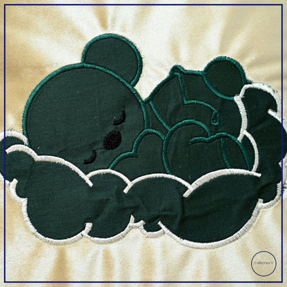 Velvet Hooded Carry Nest with Plain Cotton Satin With Teddy Bear Applique And Pillow