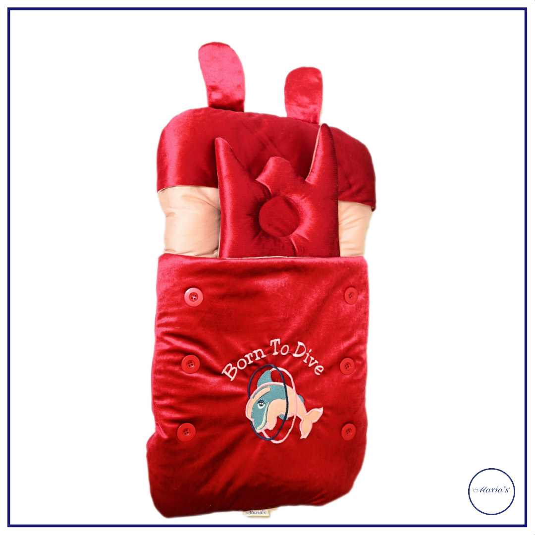 Velvet Carry nest With Fish Embroidery & Pillow