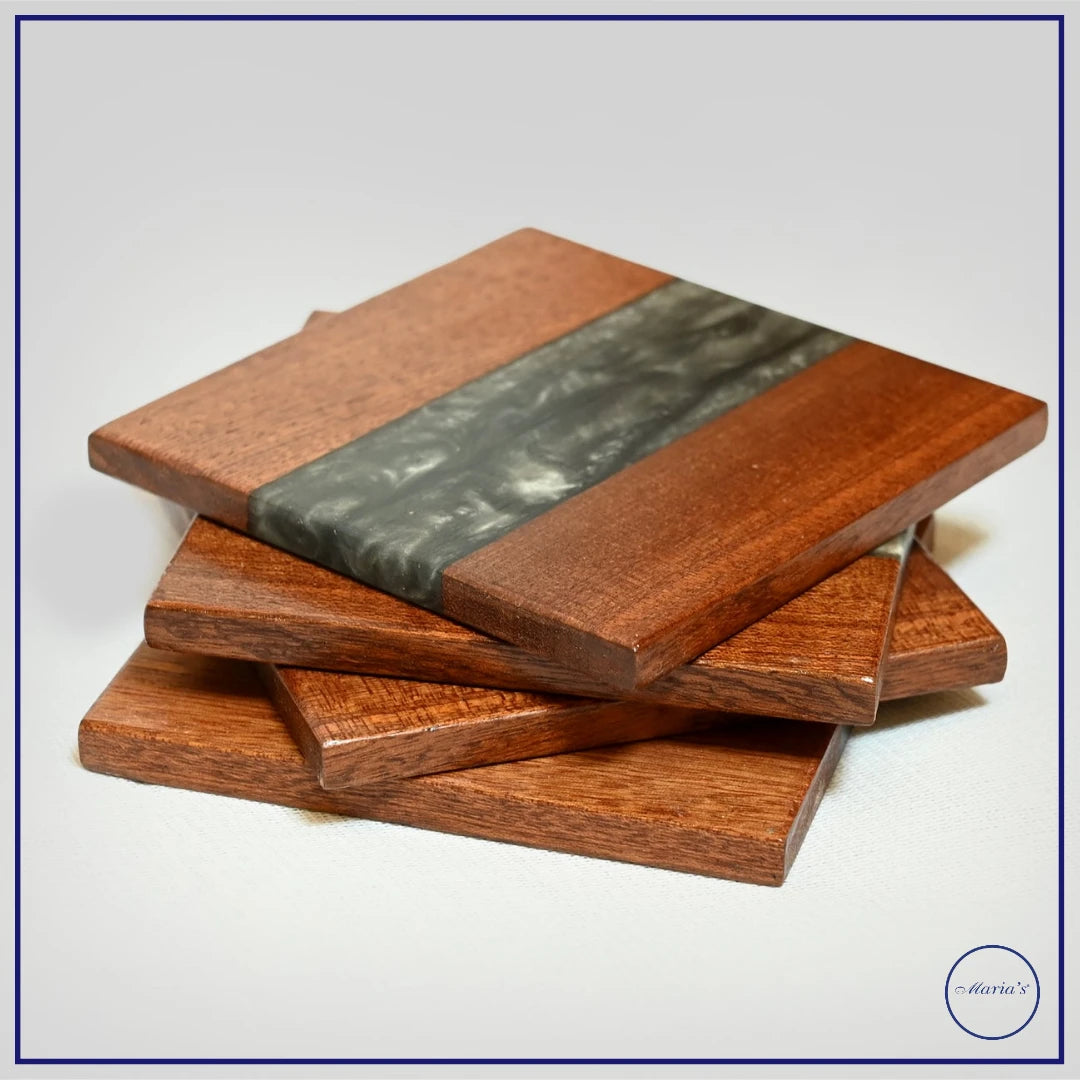 Maria's Wood Resin Coasters for drinks, Coffee Table,Mahogany Handmade wood Coasters