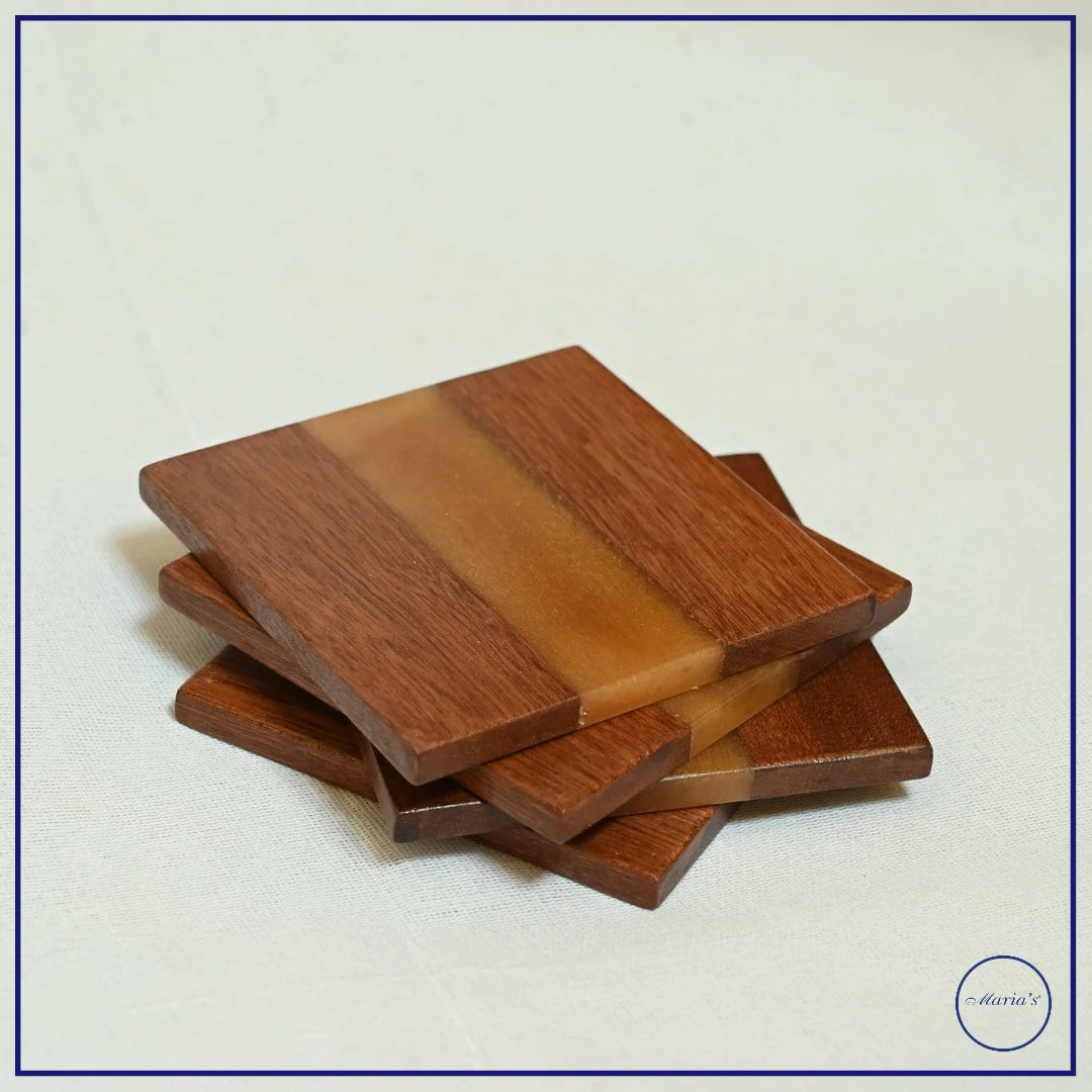 Maria's Wood Resin Coasters for drinks, Coffee Table,Mahogany Handmade wood Coasters