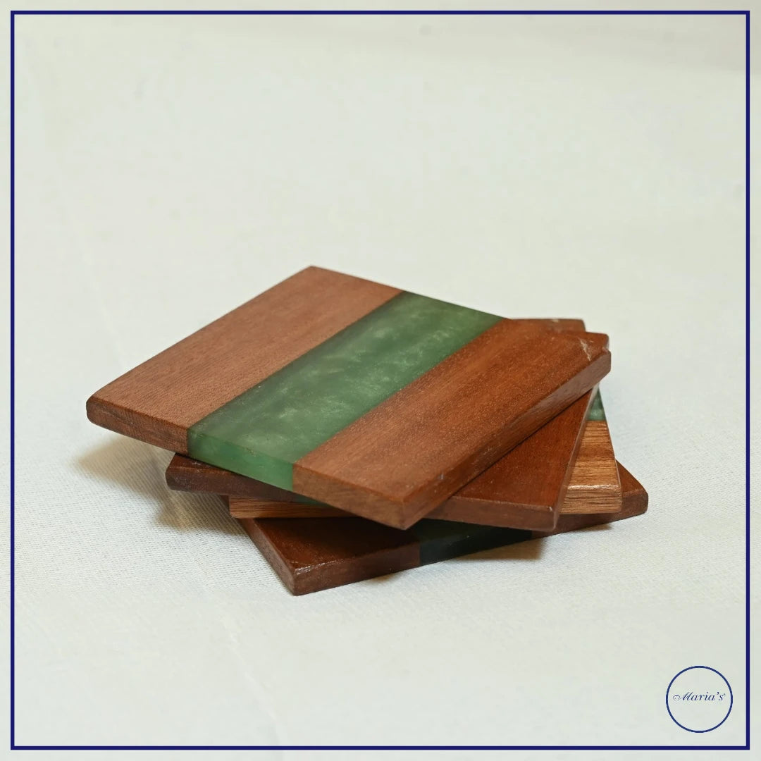 Maria's Wood Resin Coasters for drinks, Coffee Table,Mahogany Handmade wood Coasters