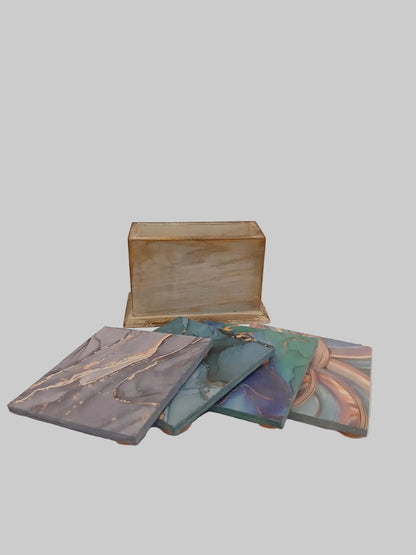 Handcrafted Wooden Ply Coasters With Decoupage & Hand Painted Box