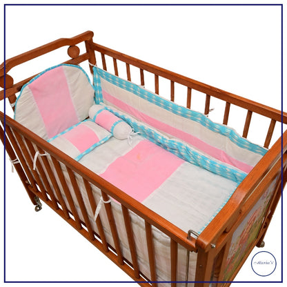 Cot Bumper Set In Velour With Printed Cotton